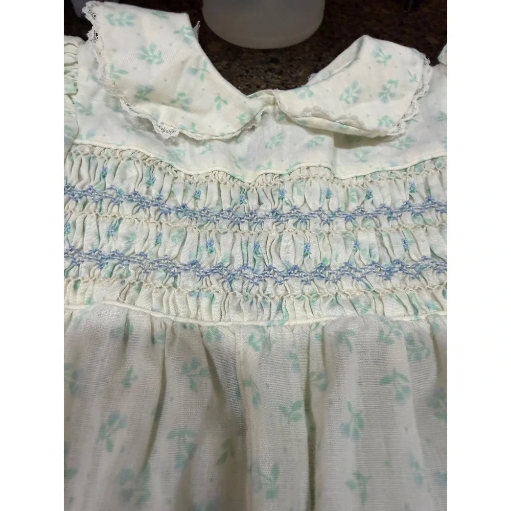 vtg polly‎ flinders one piece jumper smocked flowers girl's 18 mos